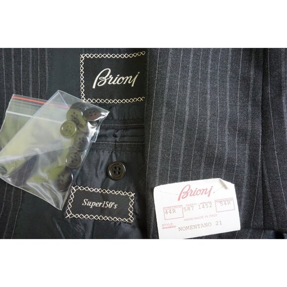 Brioni Other - Brioni Nomentano Gray Striped S150s Wool 2 Pc Suit Jacket Pants 44R BRAND NEW